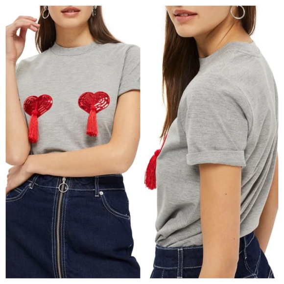 Topshop Tops - TOPSHOP by Tee & Cake Heart Tassel T-Shirt Sz 8